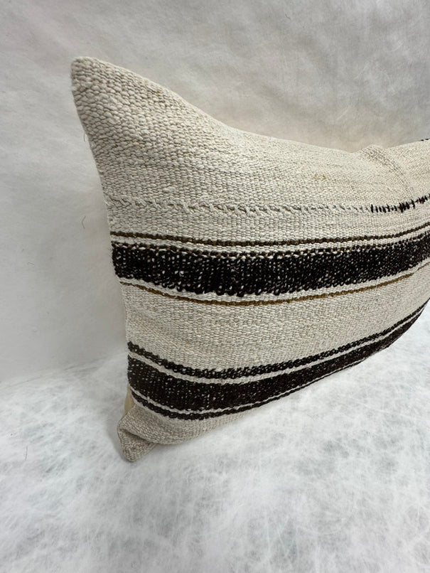 Turkish Hemp Pillow Cushion Natural Beige Black Pillow Cushion Cover 16" x 24" #30210