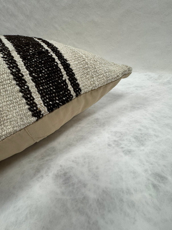 Turkish Hemp Pillow Cushion Natural Beige Black Pillow Cushion Cover 16" x 24" #30210