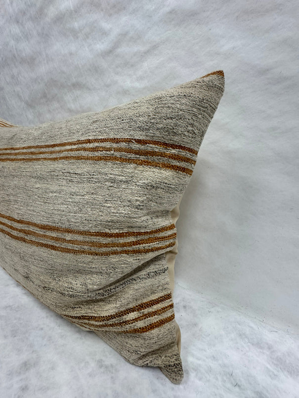 Turkish Hemp Pillow Cushion Natural Beige Rusty Brown Pillow Cushion Cover 16" x 24" #30089