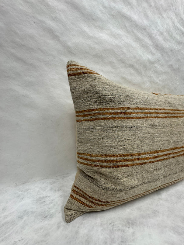 Turkish Hemp Pillow Cushion Natural Beige Rusty Brown Pillow Cushion Cover 16" x 24" #30089