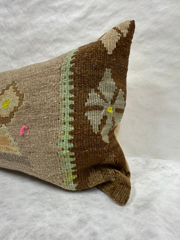 Turkish Hemp Pillow Cushion Natural Brown Green Pillow Cushion Cover 16" x 24" #30072