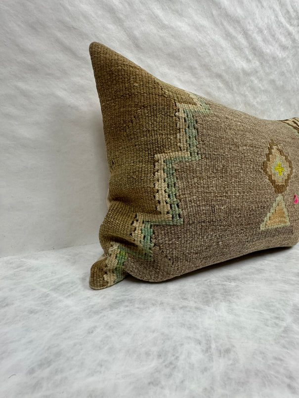 Turkish Hemp Pillow Cushion Natural Brown Green Pillow Cushion Cover 16" x 24" #30072
