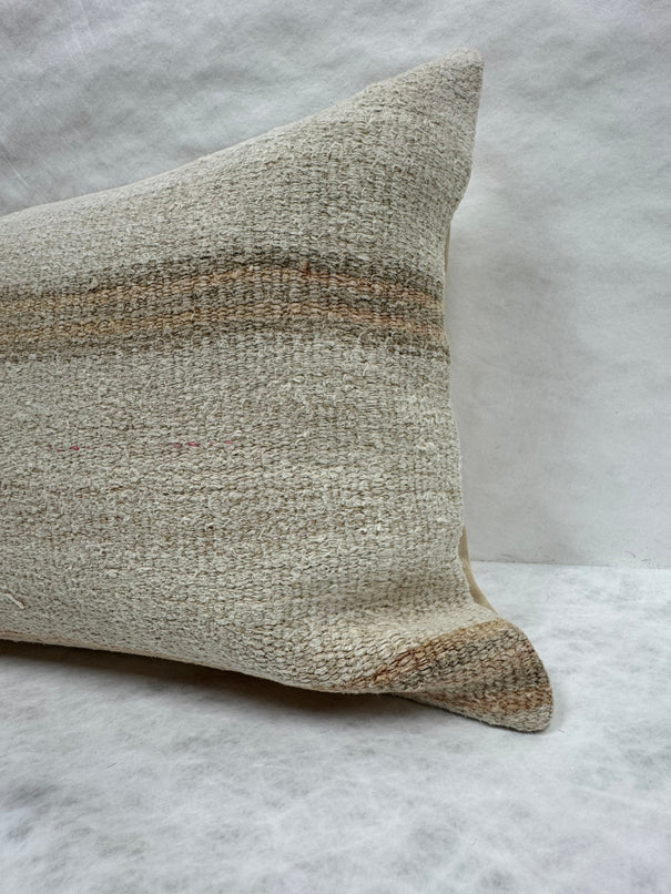 Turkish Hemp Pillow Cushion Natural Beige Rusty Brown Pillow Cushion Cover 16" x 24" #30157