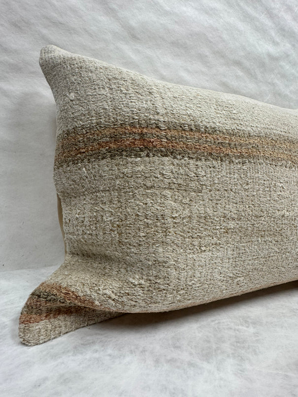 Turkish Hemp Pillow Cushion Natural Beige Rusty Brown Pillow Cushion Cover 16" x 24" #30157