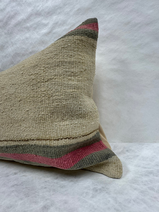 Turkish Hemp Pillow Cushion Natural Beige Fuchsia Pillow Cushion Cover 16" x 24" #30159