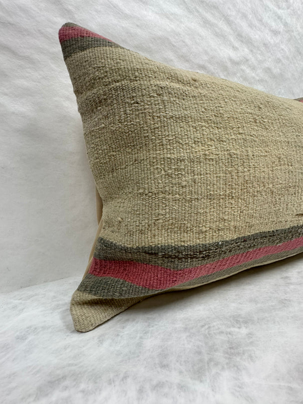 Turkish Hemp Pillow Cushion Natural Beige Fuchsia Pillow Cushion Cover 16" x 24" #30159