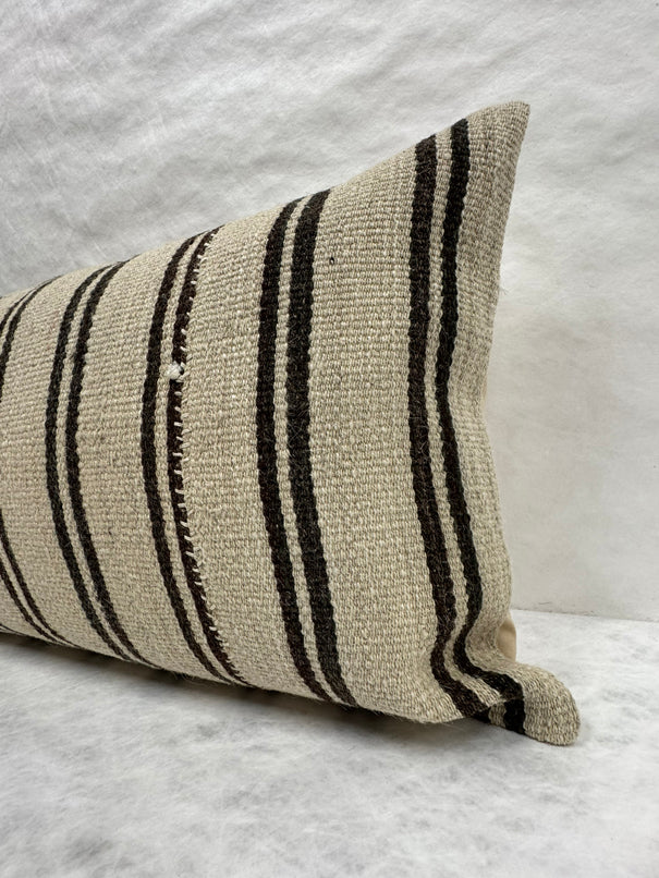 Turkish Hemp Pillow Cushion Natural Beige Black Pillow Cushion Cover 16" x 24" #30128