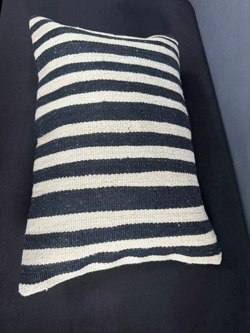 Turkish Hemp Pillow Cushion Natural Beige Black Pillow Cushion Cover 16" x 24" #30138