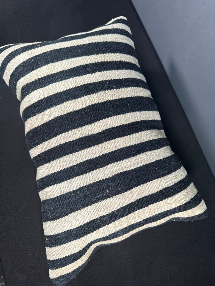 Turkish Hemp Pillow Cushion Natural Beige Black Pillow Cushion Cover 16" x 24" #30138