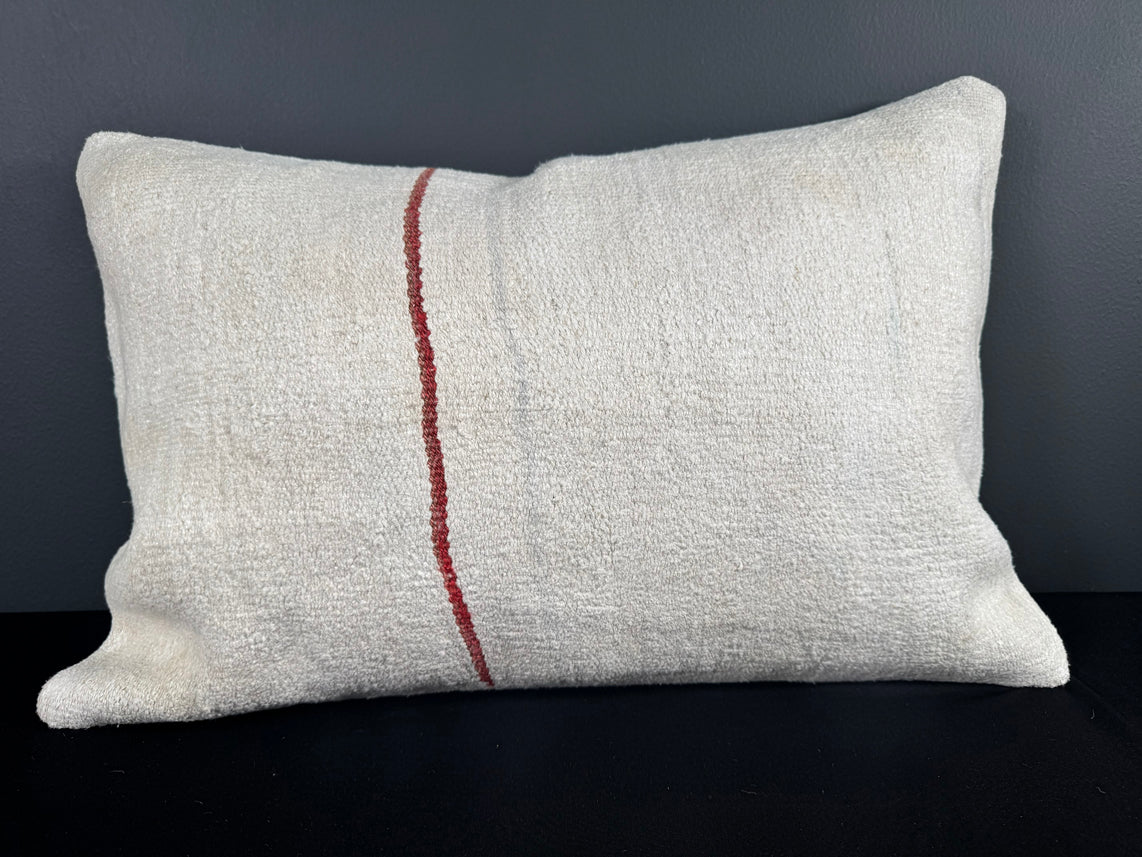Turkish Hemp Pillow Cushion Natural Beige Red Pillow Cushion Cover 16" x 24" #30079