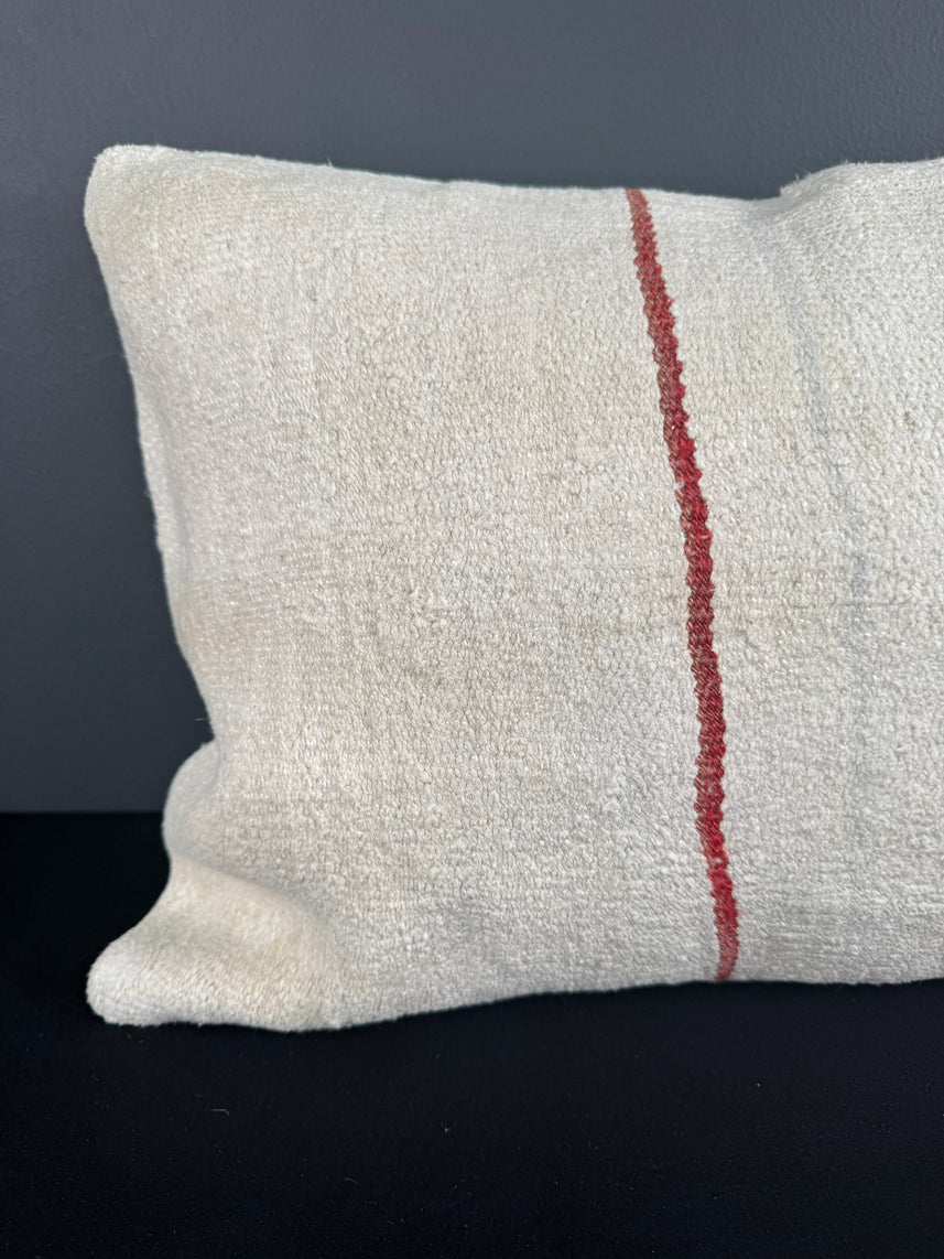 Turkish Hemp Pillow Cushion Natural Beige Red Pillow Cushion Cover 16" x 24" #30079