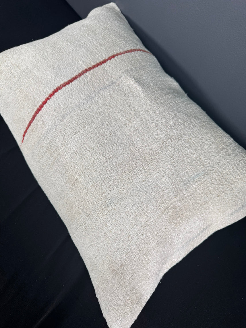 Turkish Hemp Pillow Cushion Natural Beige Red Pillow Cushion Cover 16" x 24" #30079