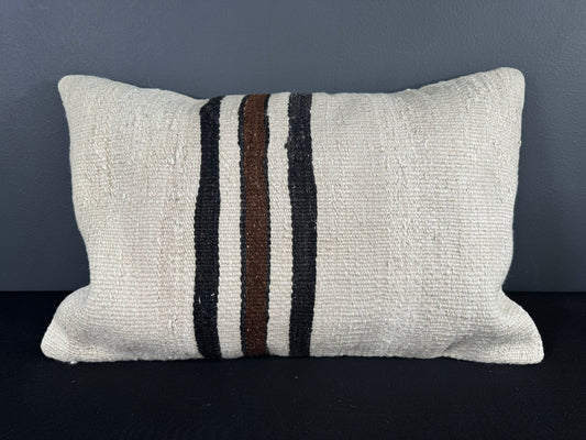 Turkish Hemp Pillow Cushion Natural Beige Black Pillow Cushion Cover 16" x 24" #30081