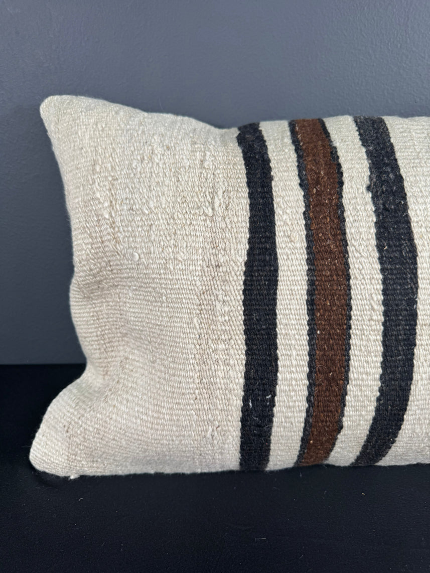 Turkish Hemp Pillow Cushion Natural Beige Black Pillow Cushion Cover 16" x 24" #30081