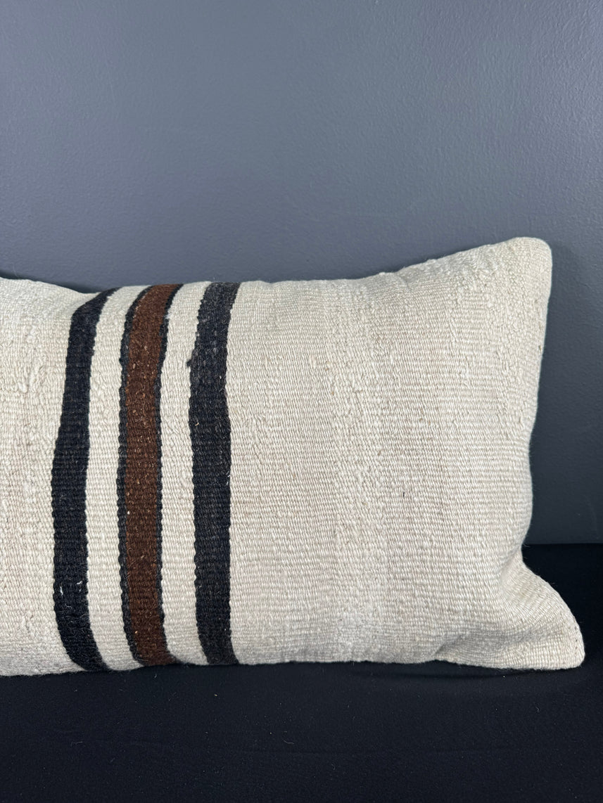 Turkish Hemp Pillow Cushion Natural Beige Black Pillow Cushion Cover 16" x 24" #30081