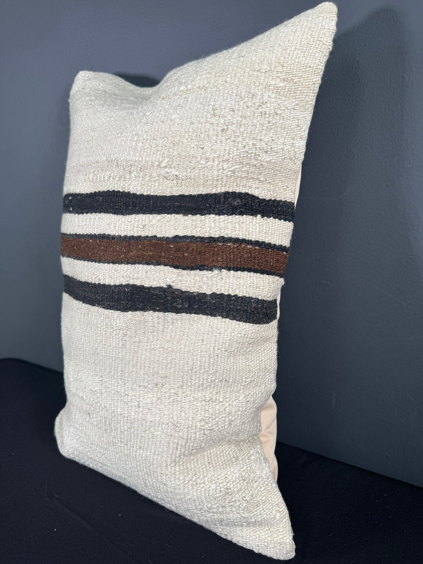 Turkish Hemp Pillow Cushion Natural Beige Black Pillow Cushion Cover 16" x 24" #30081