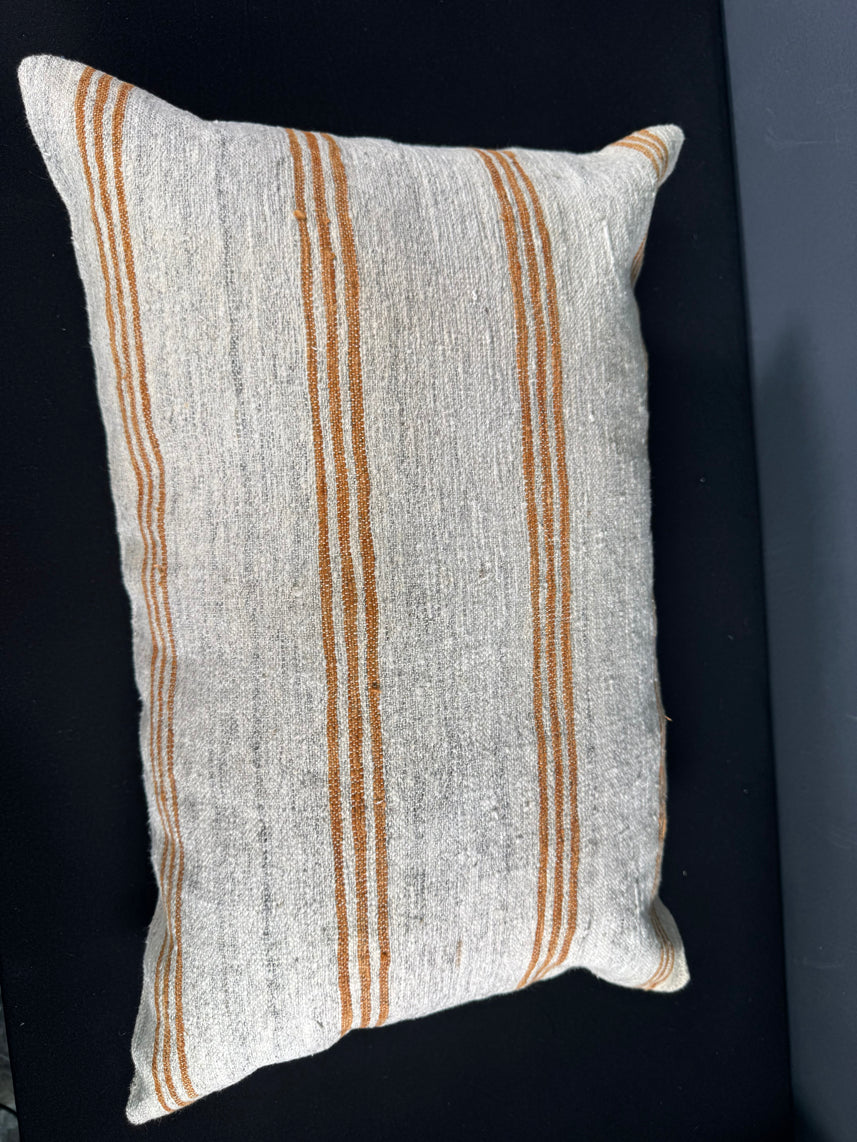 Turkish Hemp Pillow Cushion Natural Beige Rust Pillow Cushion Cover 16" x 24" #30139
