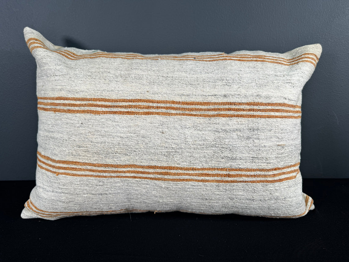 Turkish Hemp Pillow Cushion Natural Beige Rust Pillow Cushion Cover 16" x 24" #30139
