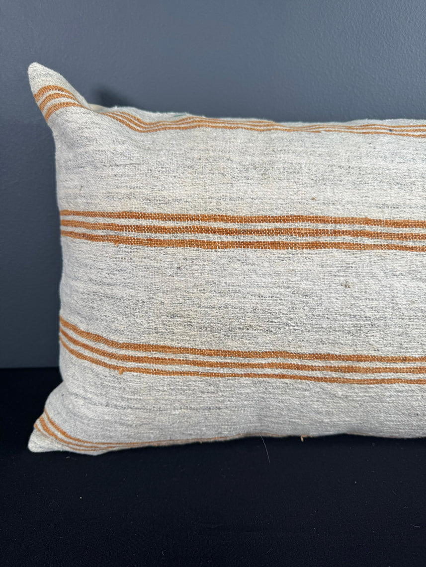 Turkish Hemp Pillow Cushion Natural Beige Rust Pillow Cushion Cover 16" x 24" #30139