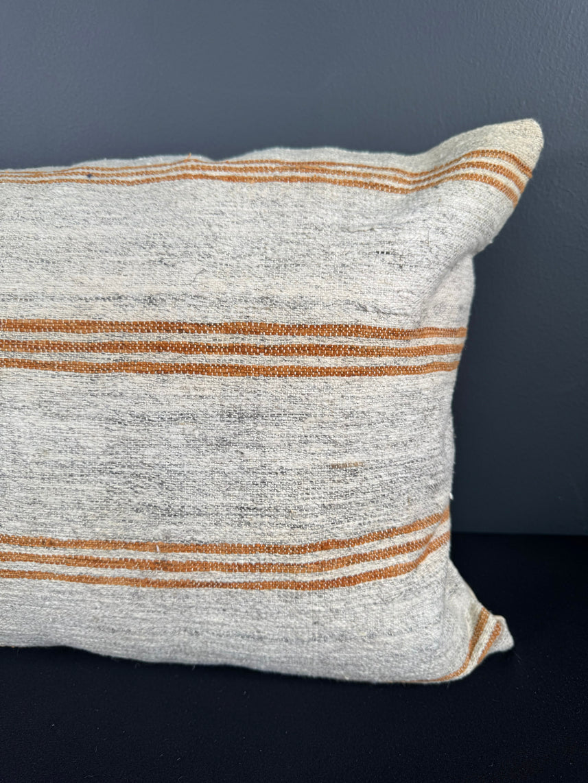 Turkish Hemp Pillow Cushion Natural Beige Rust Pillow Cushion Cover 16" x 24" #30139