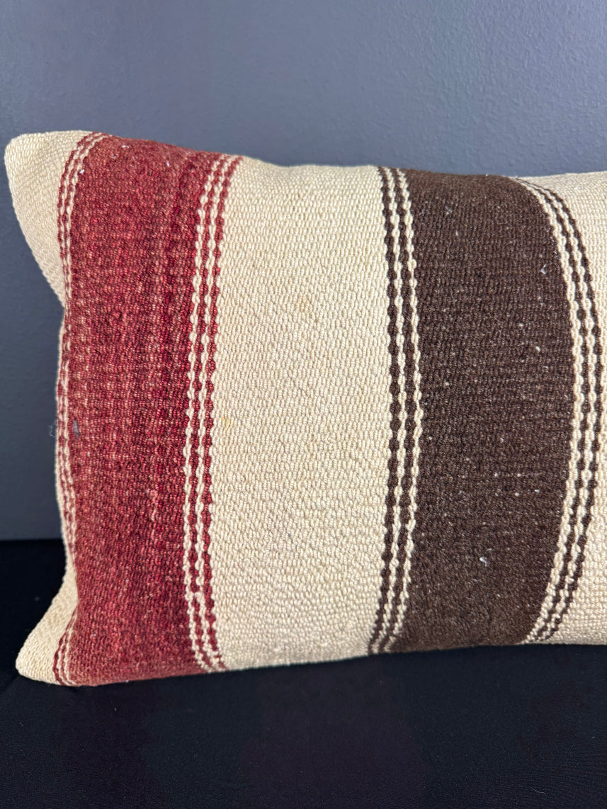 Turkish Hemp Pillow Cushion Natural Beige Red Pillow Cushion Cover 16" x 24" #30171