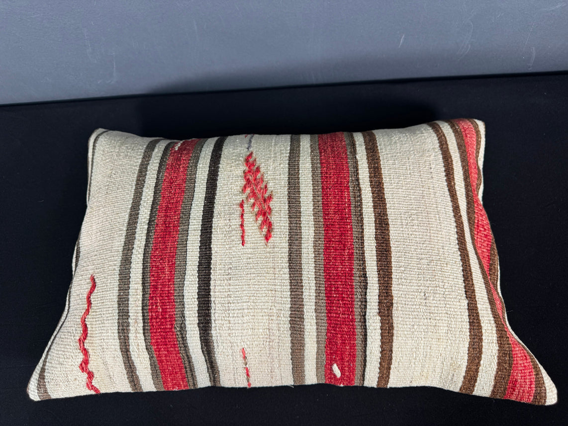 Turkish Hemp Pillow Cushion Natural Beige Red Pillow Cushion Cover 16" x 24" #30084