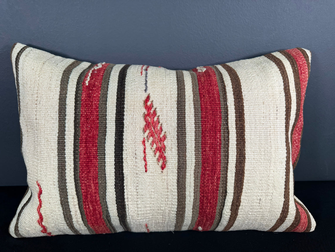 Turkish Hemp Pillow Cushion Natural Beige Red Pillow Cushion Cover 16" x 24" #30084