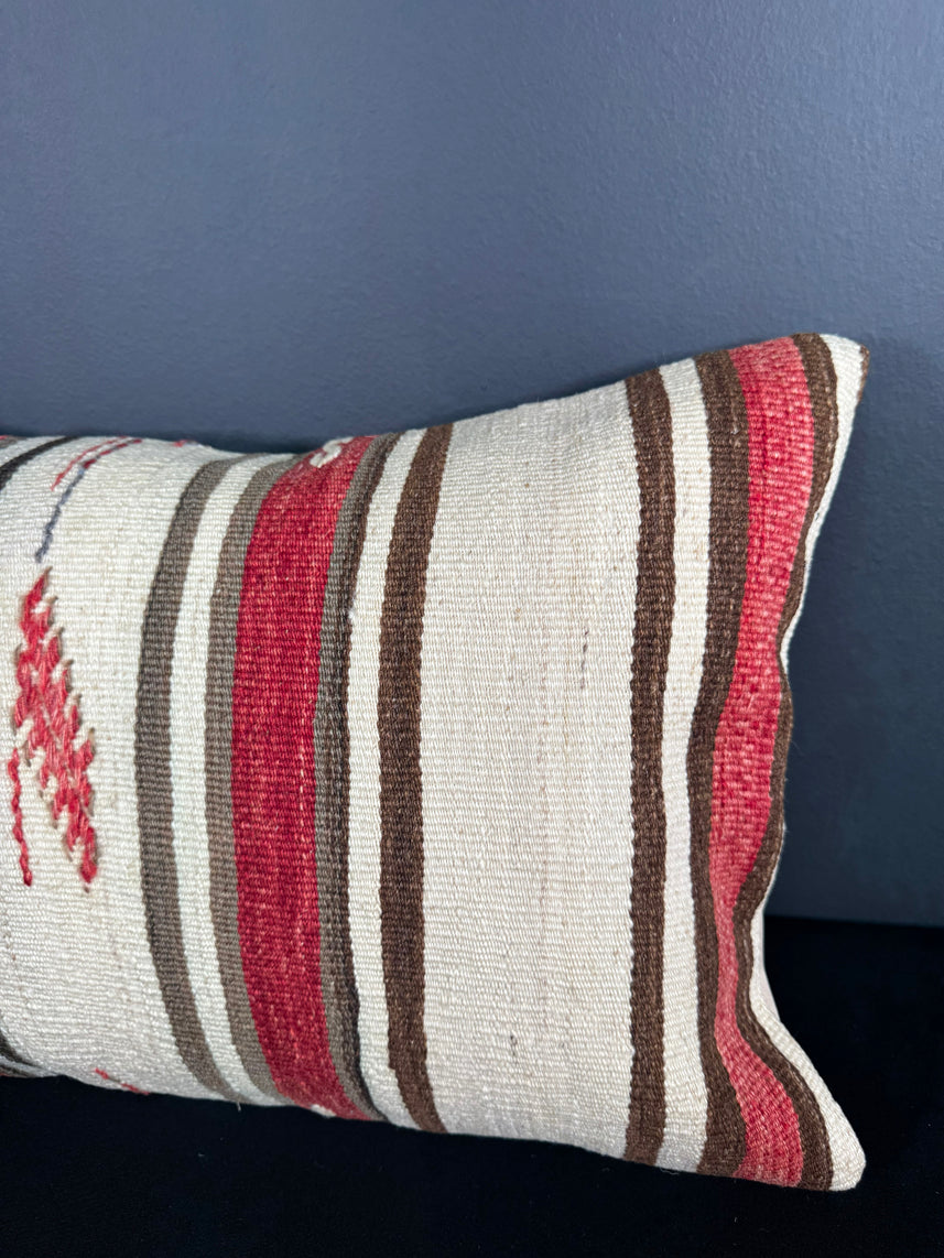 Turkish Hemp Pillow Cushion Natural Beige Red Pillow Cushion Cover 16" x 24" #30084