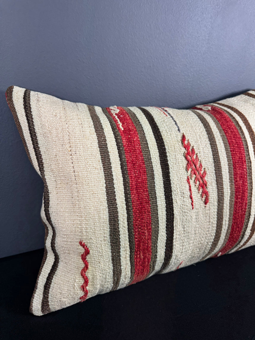 Turkish Hemp Pillow Cushion Natural Beige Red Pillow Cushion Cover 16" x 24" #30084