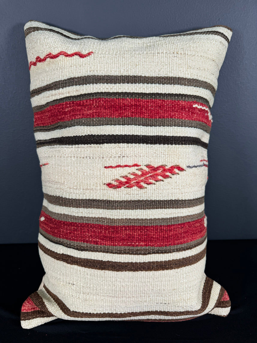 Turkish Hemp Pillow Cushion Natural Beige Red Pillow Cushion Cover 16" x 24" #30084