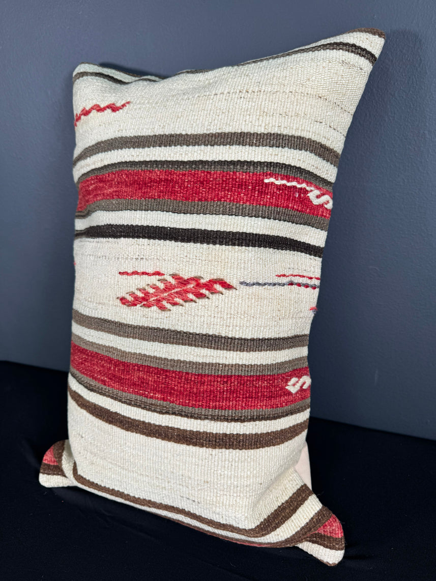 Turkish Hemp Pillow Cushion Natural Beige Red Pillow Cushion Cover 16" x 24" #30084