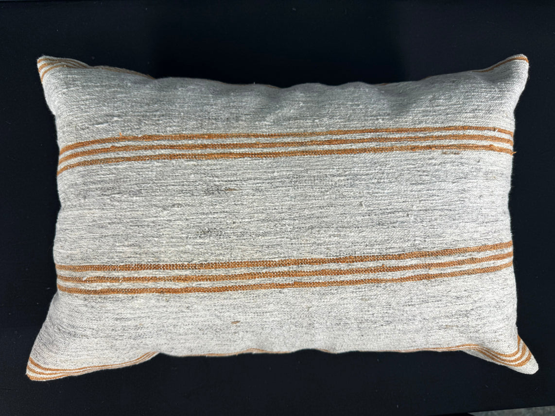 Turkish Hemp Pillow Cushion Natural Beige Rust Pillow Cushion Cover 16" x 24" #30174