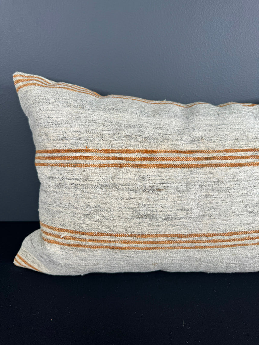 Turkish Hemp Pillow Cushion Natural Beige Rust Pillow Cushion Cover 16" x 24" #30174