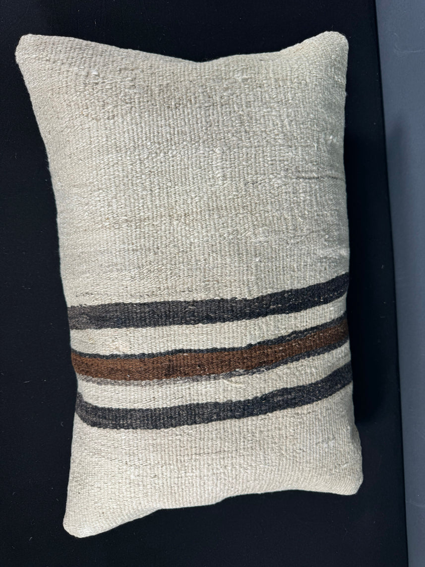 Turkish Hemp Pillow Cushion Natural Beige Black Pillow Cushion Cover 16" x 24" #30142