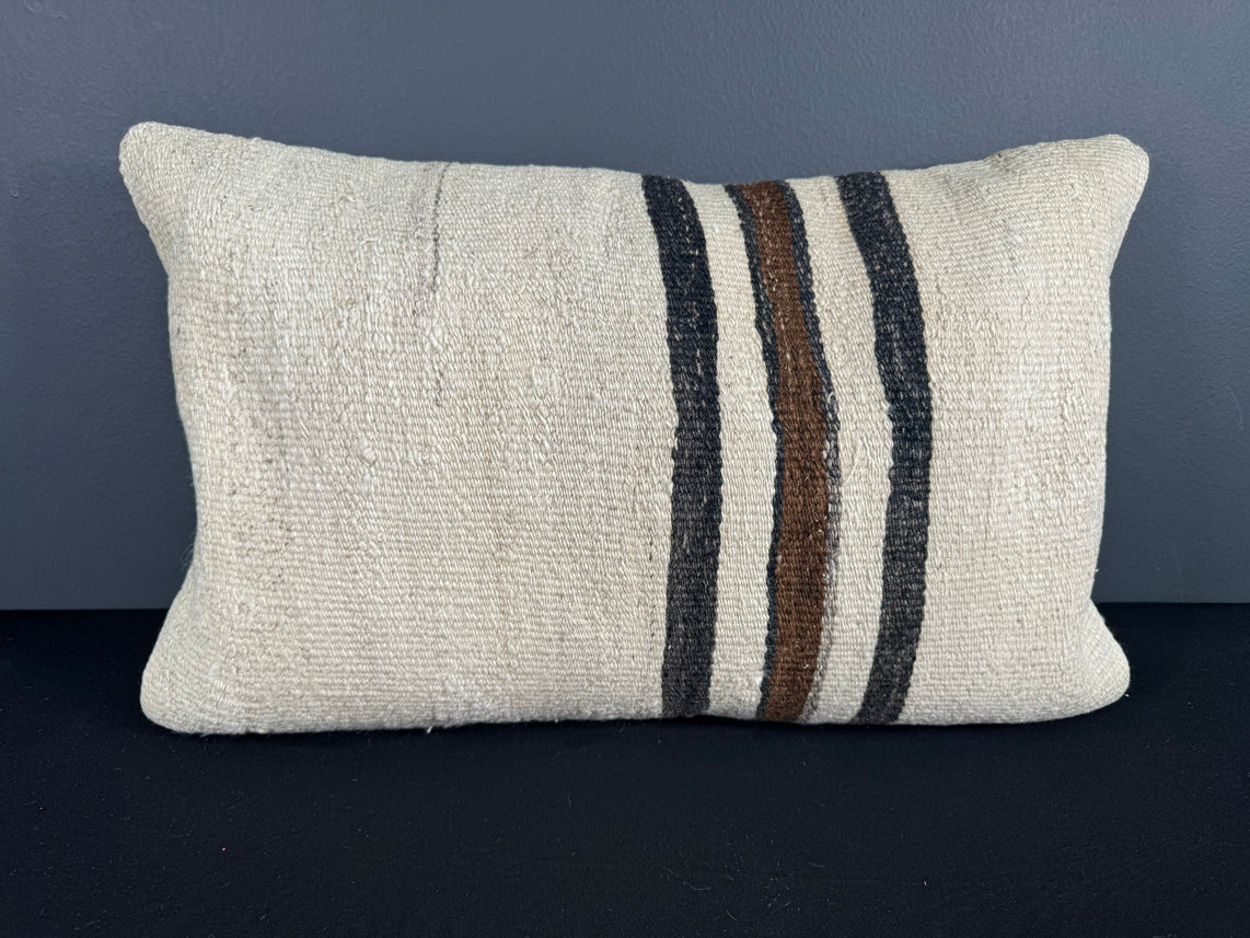 Turkish Hemp Pillow Cushion Natural Beige Black Pillow Cushion Cover 16" x 24" #30142