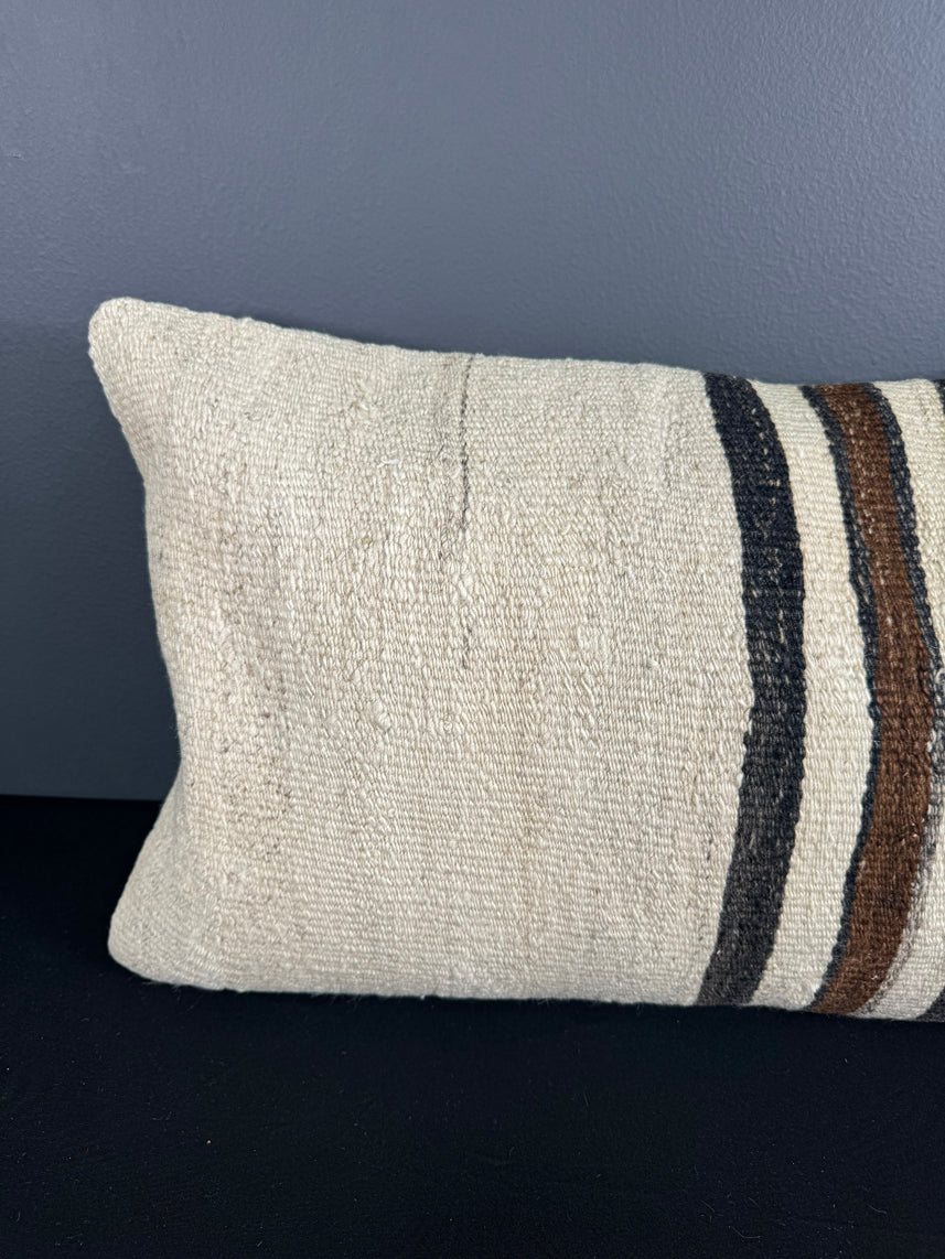 Turkish Hemp Pillow Cushion Natural Beige Black Pillow Cushion Cover 16" x 24" #30142