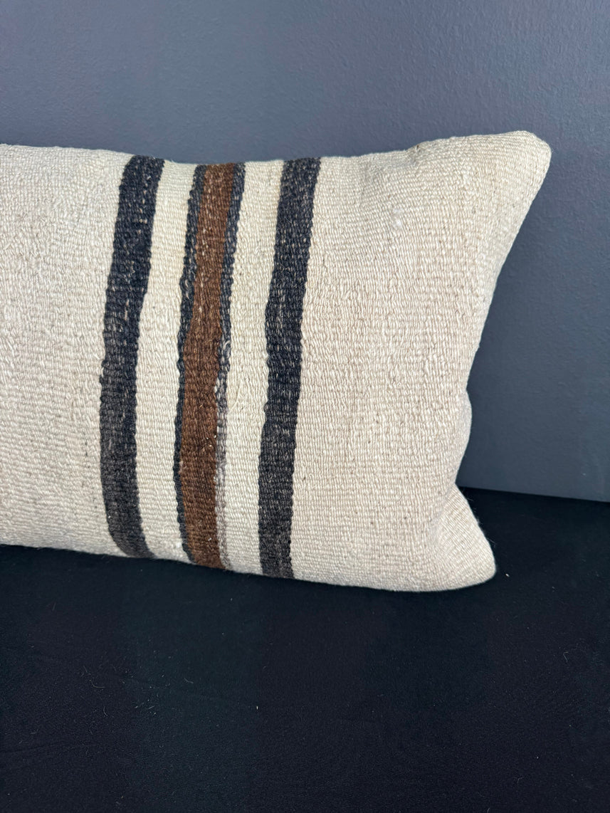 Turkish Hemp Pillow Cushion Natural Beige Black Pillow Cushion Cover 16" x 24" #30142