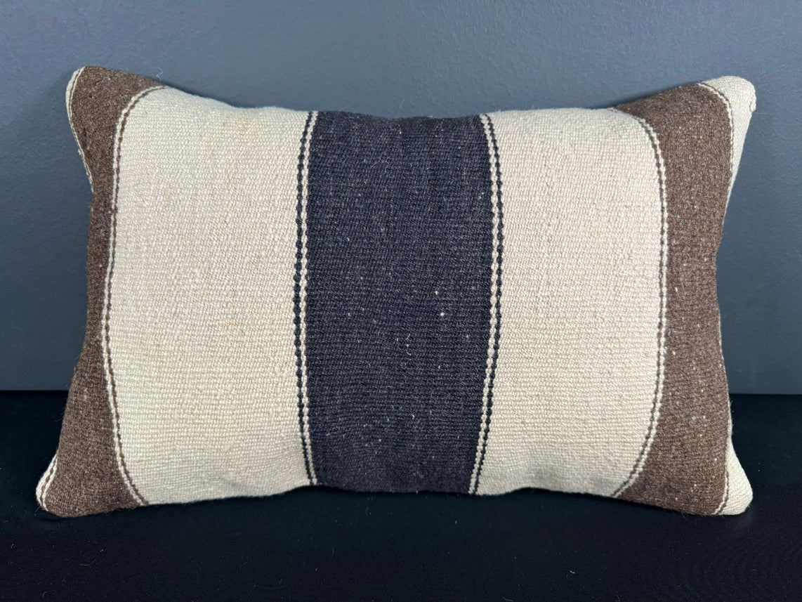 Turkish Hemp Pillow Cushion Natural Beige Black Pillow Cushion Cover 16" x 24" #30143