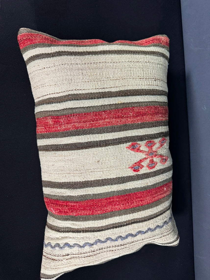 Turkish Hemp Pillow Cushion Natural Beige Red Pillow Cushion Cover 16" x 24" #30176