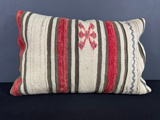 Turkish Hemp Pillow Cushion Natural Beige Red Pillow Cushion Cover 16" x 24" #30176