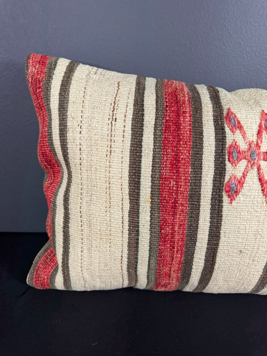 Turkish Hemp Pillow Cushion Natural Beige Red Pillow Cushion Cover 16" x 24" #30176
