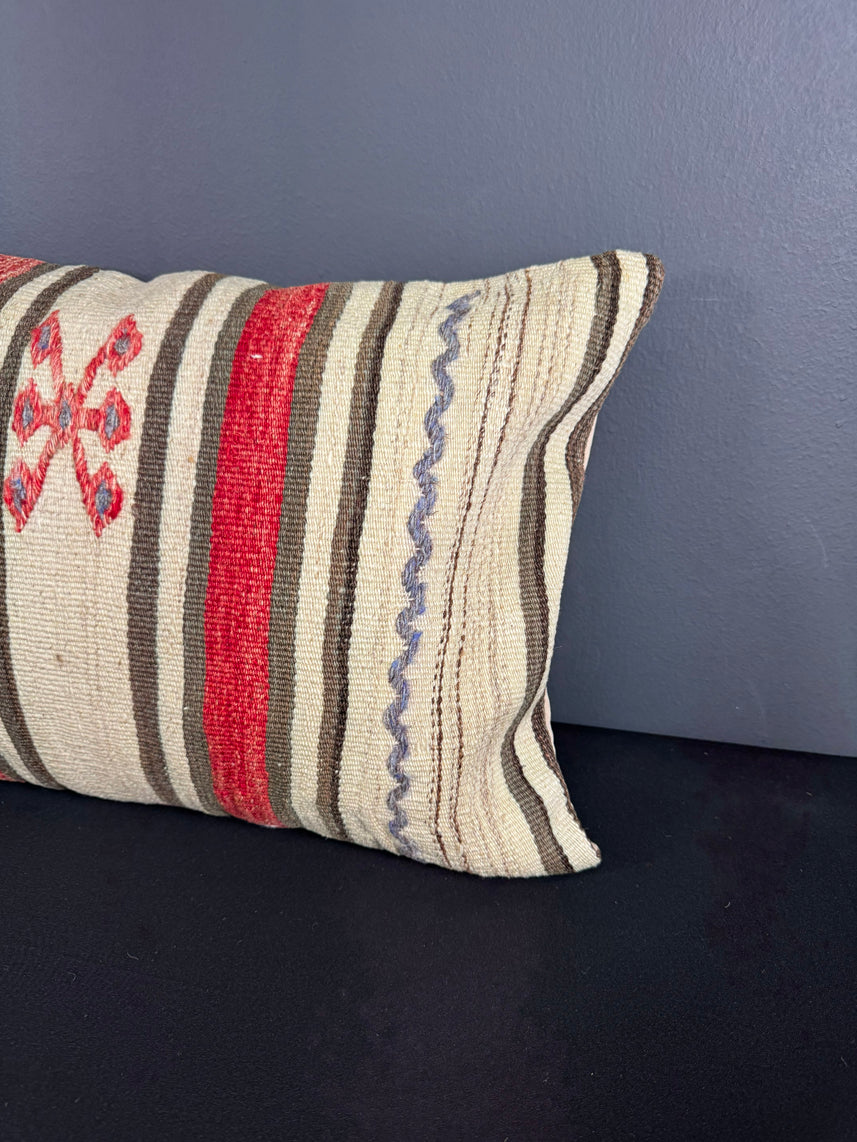 Turkish Hemp Pillow Cushion Natural Beige Red Pillow Cushion Cover 16" x 24" #30176