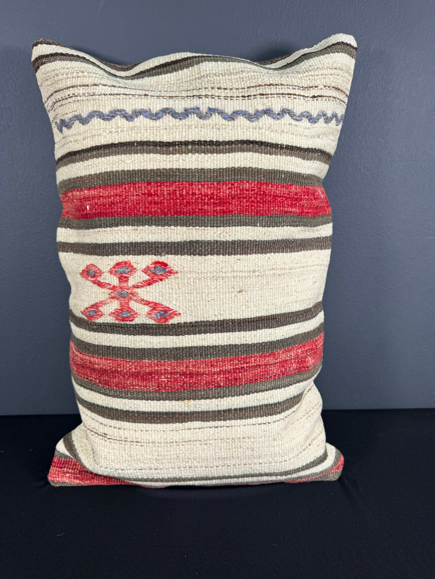 Turkish Hemp Pillow Cushion Natural Beige Red Pillow Cushion Cover 16" x 24" #30176