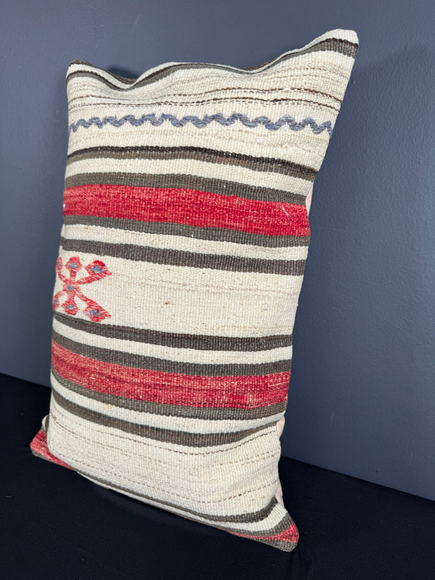 Turkish Hemp Pillow Cushion Natural Beige Red Pillow Cushion Cover 16" x 24" #30176