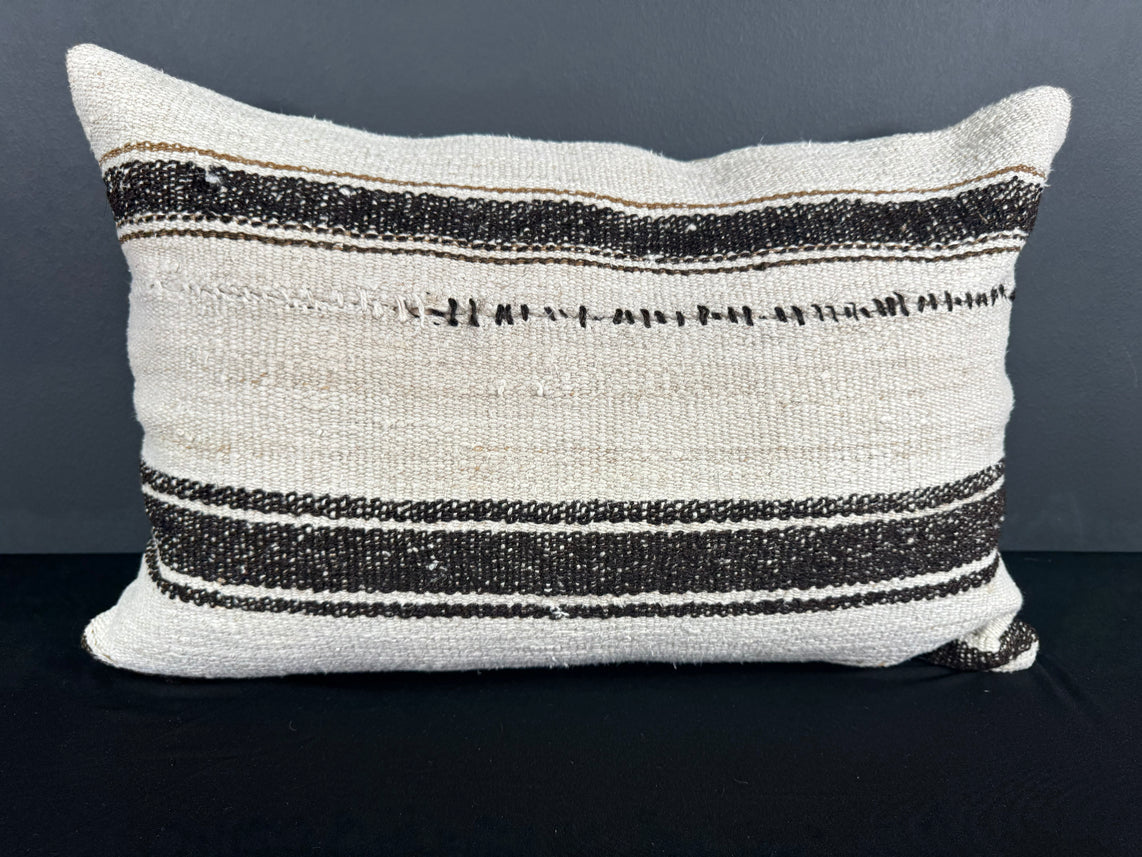 Turkish Hemp Pillow Cushion Natural Beige Dark Brown Pillow Cushion Cover 16" x 24" #30154