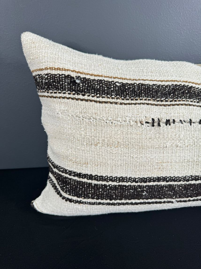 Turkish Hemp Pillow Cushion Natural Beige Dark Brown Pillow Cushion Cover 16" x 24" #30154
