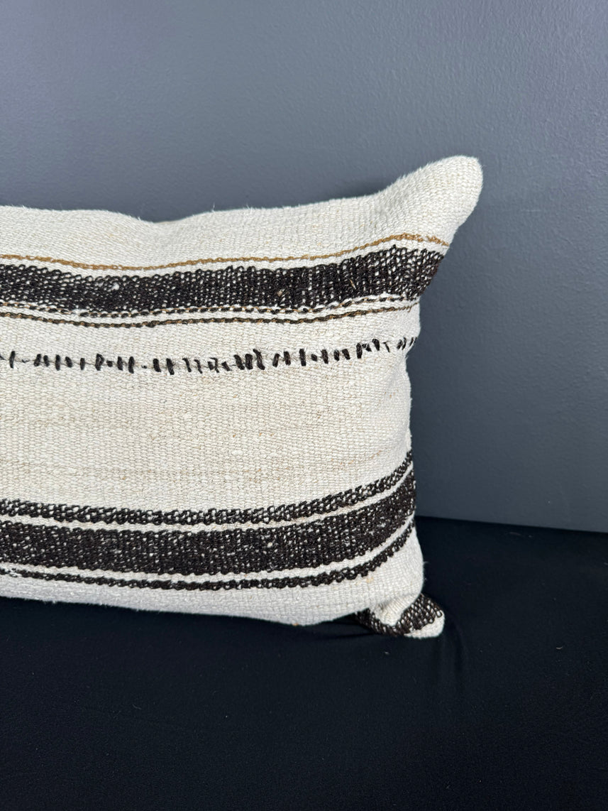 Turkish Hemp Pillow Cushion Natural Beige Dark Brown Pillow Cushion Cover 16" x 24" #30154