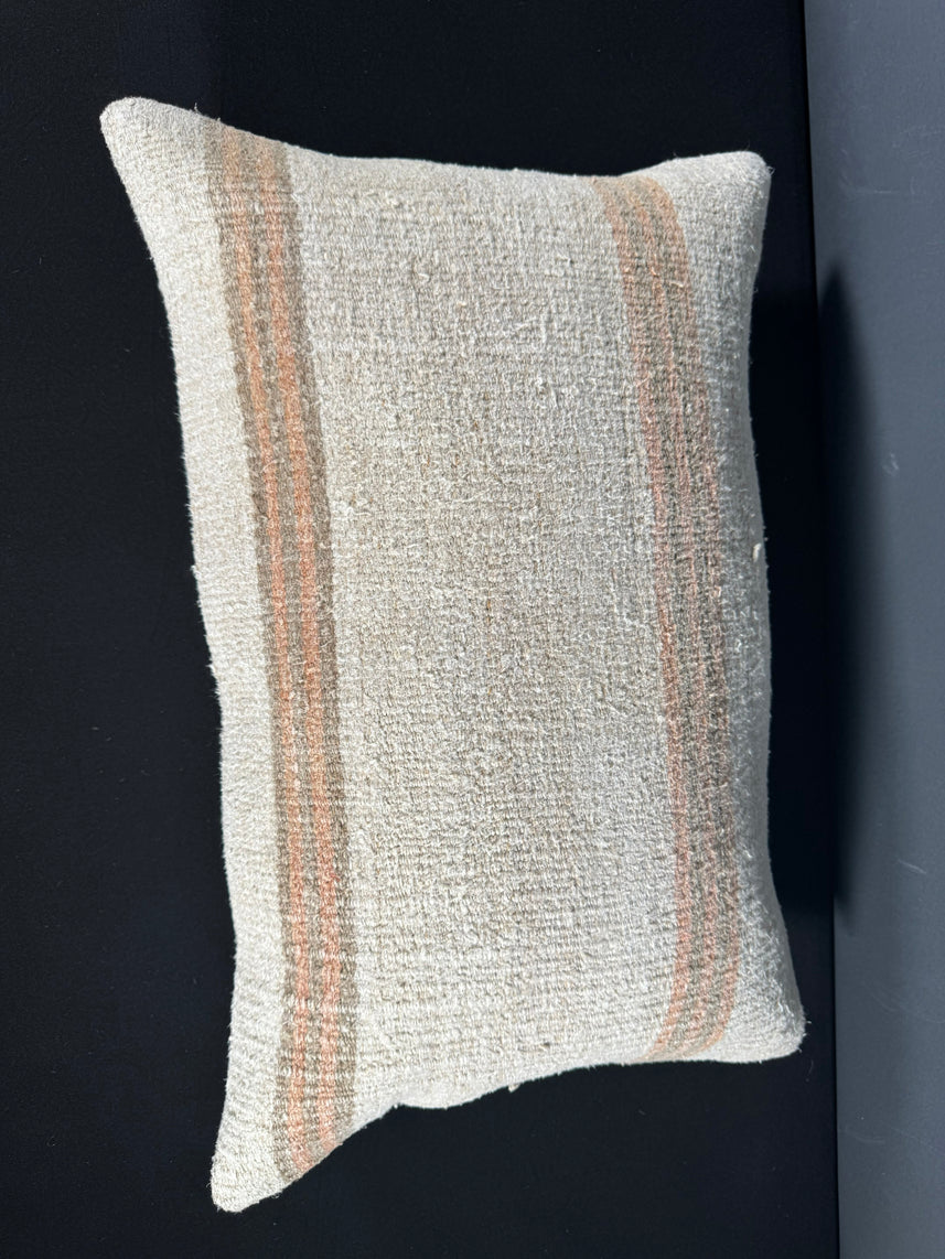 Turkish Hemp Pillow Cushion Natural Beige Rust Pillow Cushion Cover 16" x 24" #30155