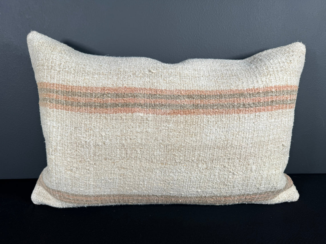 Turkish Hemp Pillow Cushion Natural Beige Rust Pillow Cushion Cover 16" x 24" #30155