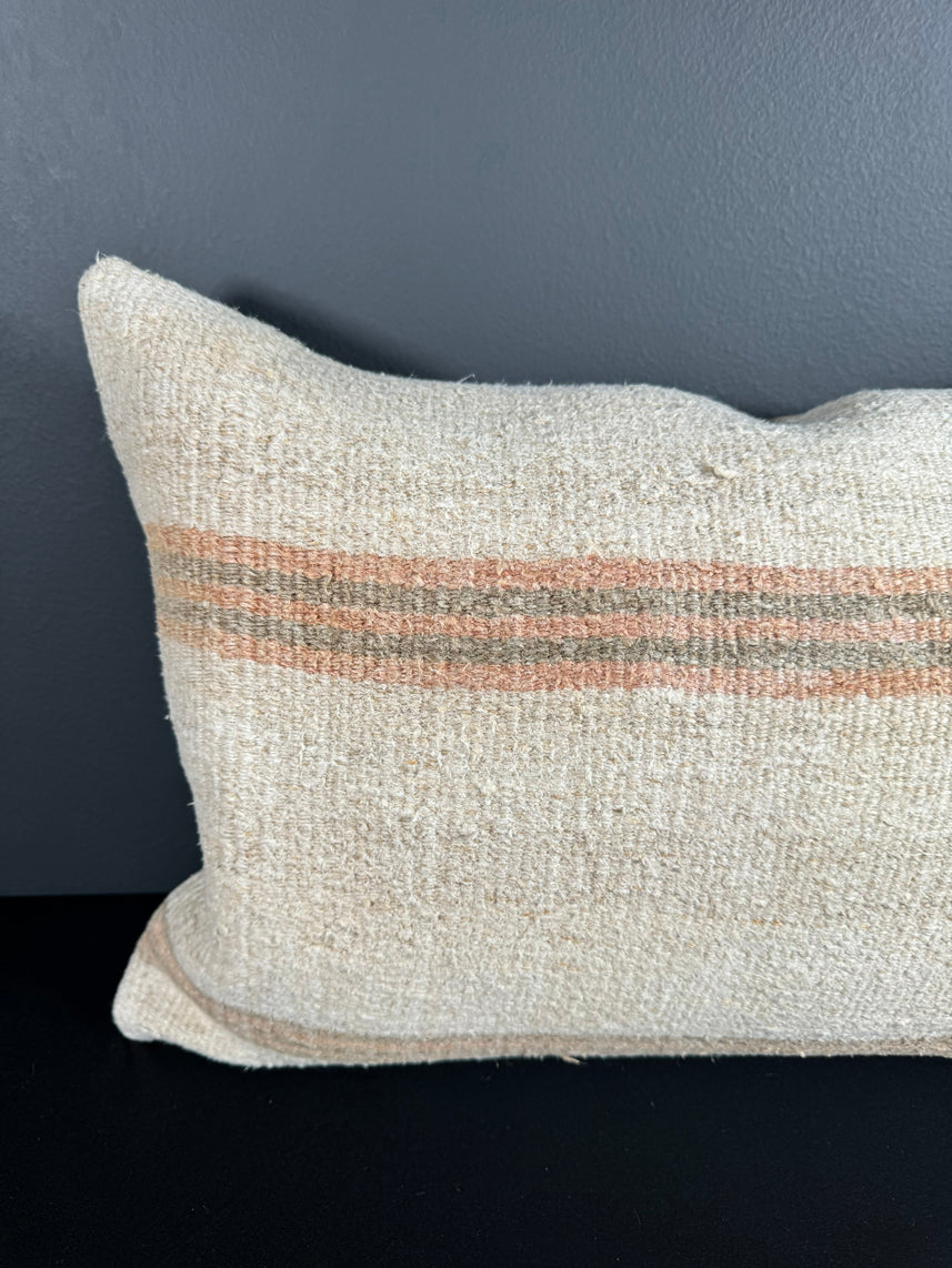 Turkish Hemp Pillow Cushion Natural Beige Rust Pillow Cushion Cover 16" x 24" #30155